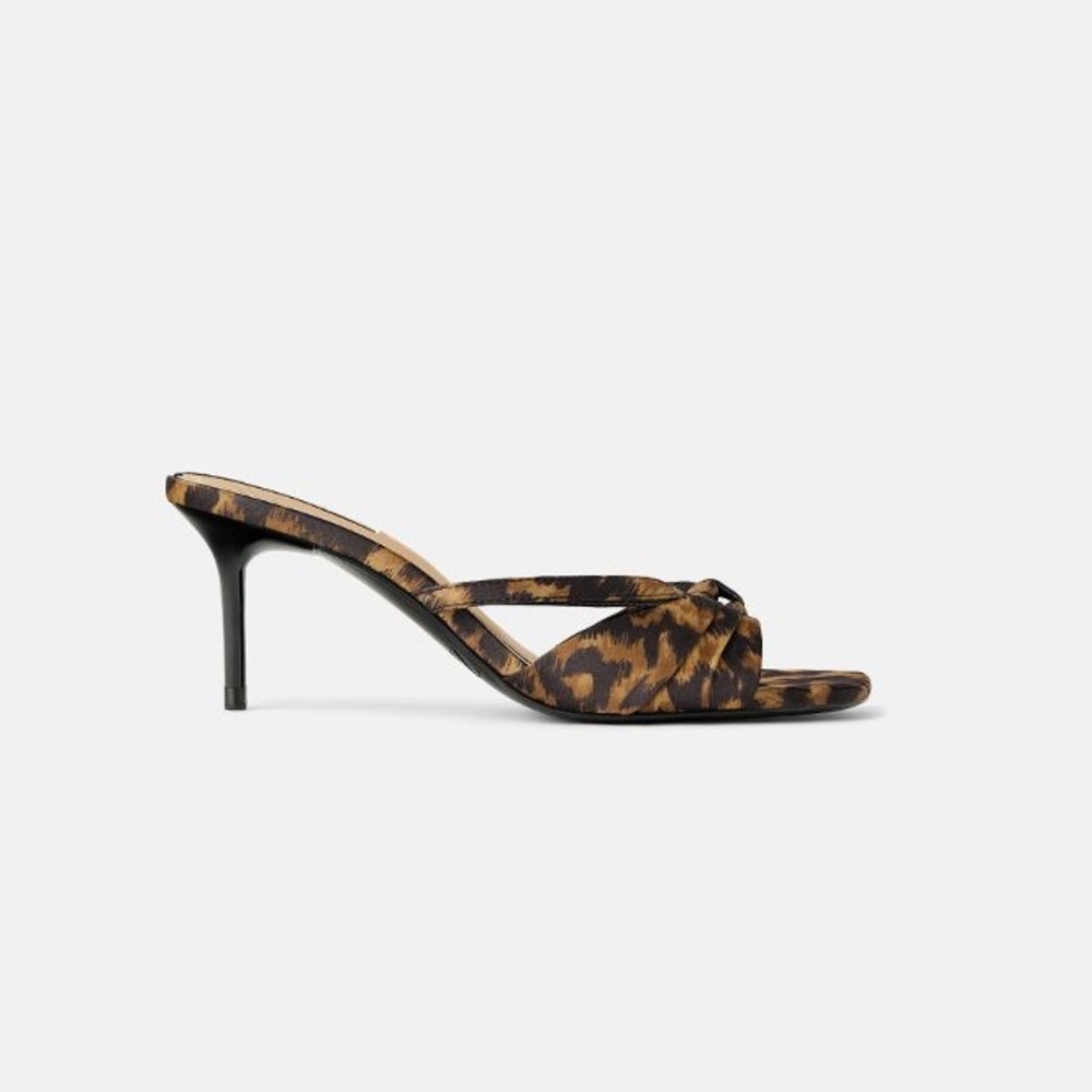 Zara Brown and Black Sandals with Leopard Print
